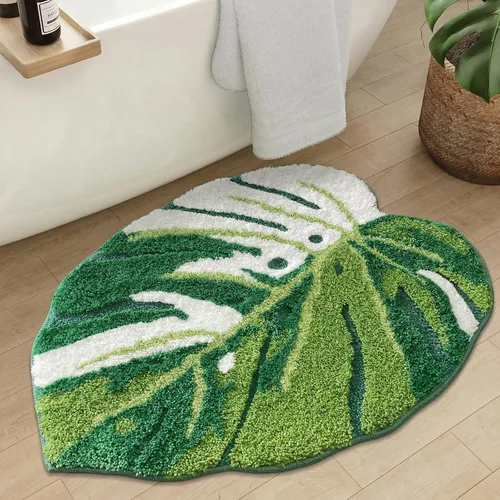 Vista 10 de Sisher Alfombra de baño de hojas verdes, alfombra grande Monstera para niños, alfombra de hoja verde, antideslizante, cómoda alfombra