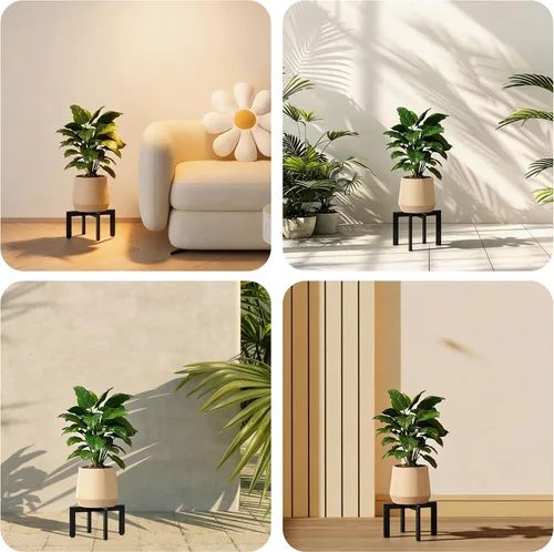 Vista 7 de Soporte para plantas de interior, soporte de metal resistente con forma de cruz con patas ajustables para suelos irregulares, fácil montaje