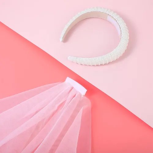 Vista 6 de Yolev Diadema de perlas con velo desmontable para boda, velo de novia, tocado de perlas blancas, decoración de despedida de soltera, regalo