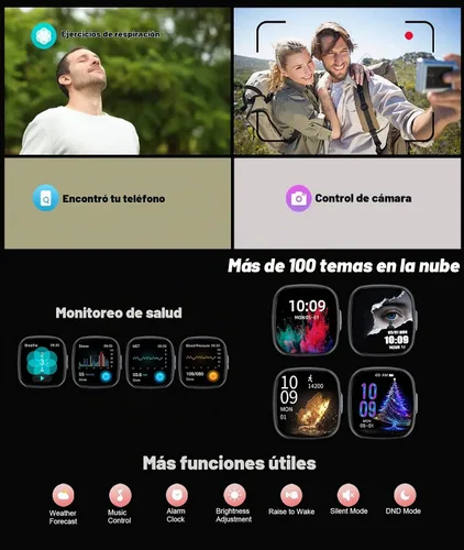 Vista 9 de Reloj inteligente resistente al agua, pantalla táctil HD de 1.72 pulgadas, rastreador avanzado de salud con más de 100 modos de ejercicio Negro