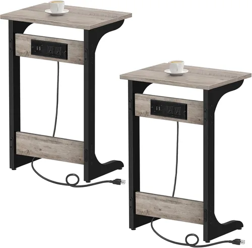 Vista 14 de TUTOTAK - Mesa auxiliar en forma de C con estación de carga, mesa lateral, mesa de sofá para espacios pequeños, bandeja de TV con 2 puertos USB