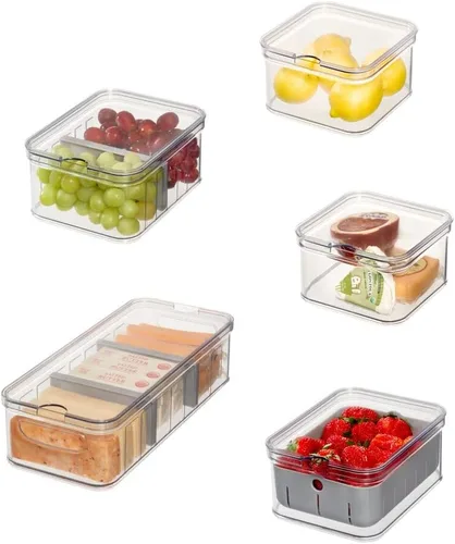 Vista 8 de iDesign Crisp - Juego de 3 cubos organizadores de plástico reciclado con tapas, transparente/gris