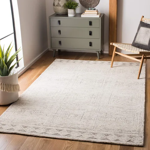 Vista 11 de SAFAVIEH Abstract Collection - Alfombra decorativa, 2 x 3 pies, marfil y gris, lana hecha a mano, ideal para zonas de alto tráfico en entrada, sala