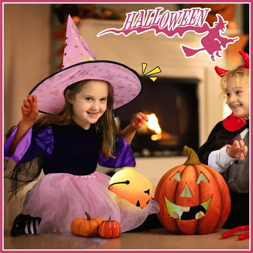 Vista 5 de Panitay Disfraz de bruja de Halloween para niñas pequeñas, incluye sombrero tutú rosa escoba y calcetines