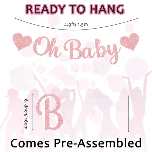 Vista 2 de Oh Baby - Cartel de revelación de género rosa con espirales Decoraciones de baby shower para fiesta de niña