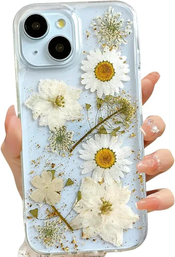 Vista 11 de LSEEKA Funda transparente para iPhone 11 con diseño de flores prensadas reales, linda y brillante, patrón floral rosa, funda protectora delgada