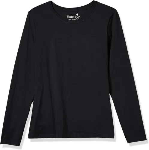 Vista 7 de Hanes Camiseta de algodón de manga larga para mujer, camiseta ligera con cuello redondo, ajuste moderno