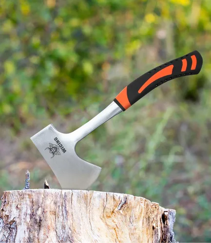 Vista 5 de Hacha de 13.8 pulgadas, hacha de campamento de acero de alto carbono y agarre de reducción de golpes con funda de nailon 47 EU