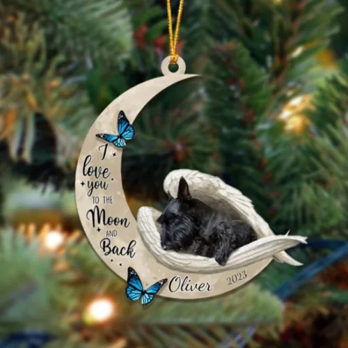 Vista 143 de Adorno colgante personalizado de ángel durmiendo en la luna, perro sabueso afgano, nombre personalizado, acrílico impreso en 2D plano – cumpleaños