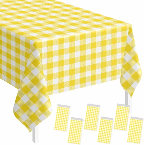 Vista 14 de SietDESEO - Paquete de 2 manteles a cuadros azul y blanco, 54 x 108 pulgadas, mantel premium desechable de plástico para picnic, diseño gingham