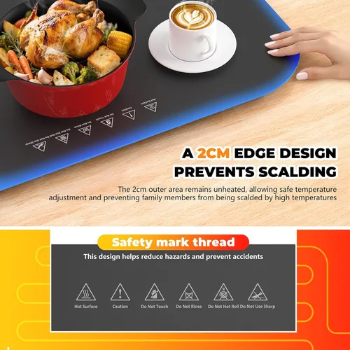 Vista 7 de Tapete de calentamiento para alimentos, bandeja plegable para calentar alimentos con control de temperatura ajustable, apagado automático