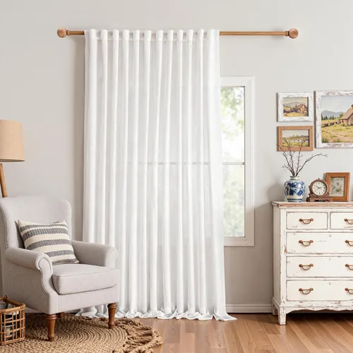Vista 56 de MYSKY HOME Cortinas naturales de puerta francesa para ventana de puerta, 40 pulgadas de largo, cortas, semitransparentes, filtrantes de luz