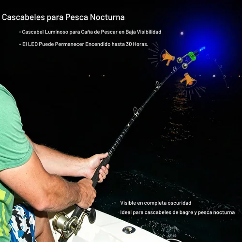 Vista 5 de Campanas de pesca con luces, 20 unidades, luces LED de pesca nocturna, 10 piezas de caña de pescar, campana de alarma de cebo, accesorios de pesca