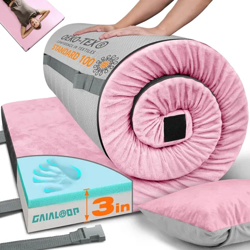 Vista 32 de GAIALOOP Colchón de Espuma Viscoelástica de 3 Pulgadas para Acampar, Almohadilla de Dormir de Doble Capa Gruesa para Coche, Tienda, Cama