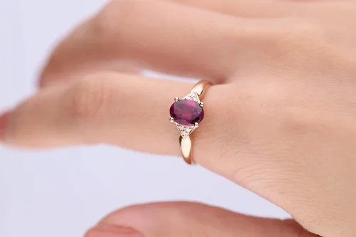 Vista 4 de Gin & Grace Anillo de diamantes de granate natural rosa púrpura de 10 quilates (I1) con joyería de trabajo diario para mujeres, regalos para ella