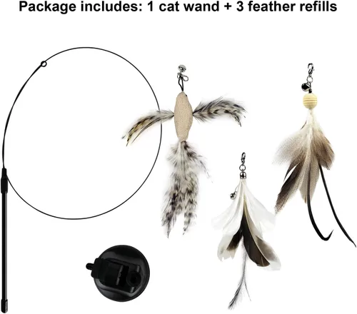 Vista 2 de TTcat Juguetes de varita para gatos con ventosa, juego interactivo de simulación de pájaro para gatos, juguetes para gatos, alambre de acero
