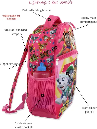 Vista 3 de Nickelodeon Paw Patrol Pups - Mochila escolar de 16 pulgadas para niños y niñas, Rosado, Viajar