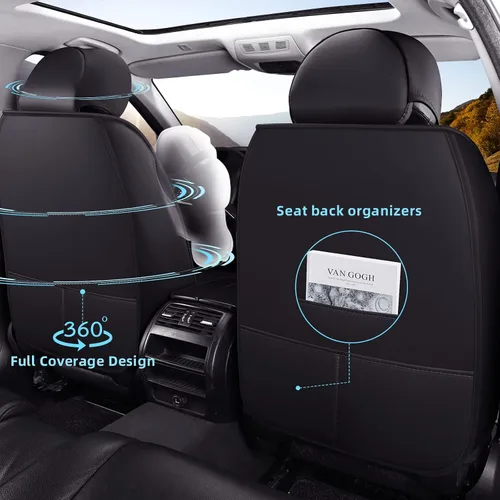 Vista 5 de FREESOO Fundas de asiento delantero de automóvil, 2 unidades, protector de cuero para asiento del conductor, compatible con bolsa de aire, ajuste