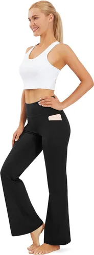 Vista 7 de AFITNE - Pantalones de yoga con corte de bota con bolsillos para mujer, de talle alto, pantalones de yoga para entrenamiento con control de abdomen