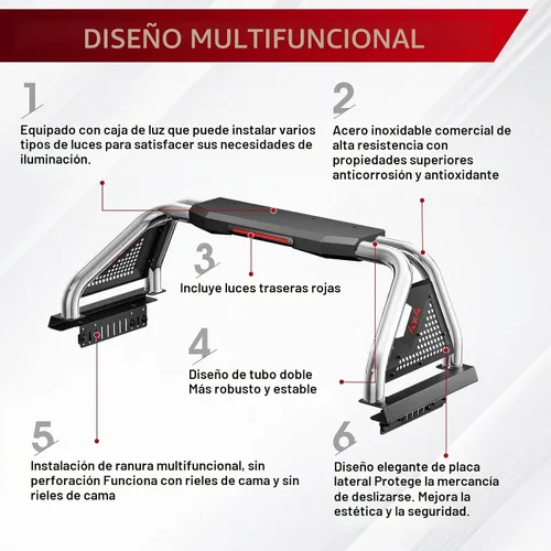 Vista 4 de SYHVU Barra de Rollo Deportiva Ajustable Universal para Cama de Camión, Barras de Rollo de Acero Inoxidable Compatibles con Dodge Ram