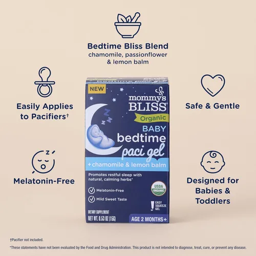 Vista 3 de Mommy's Bliss Gel Orgánico para Chupete de Bebé para la Hora de Dormir, Promueve el Sueño Reparador*, Sin Melatonina, Edad 2 Meses+, 0.53 Fl Oz