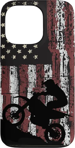 Vista 10 de Motocross Dirt Track Racing - Carcasa para iPhone 17, diseño de bandera de EE. UU., estilo vintage