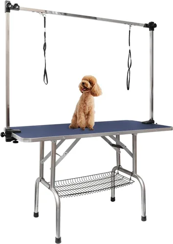 Vista 9 de ROOMTEC Mesa de aseo para perros de 36", estación plegable de baño para mascotas con brazo de altura ajustable/lazo/bandeja de malla Negro