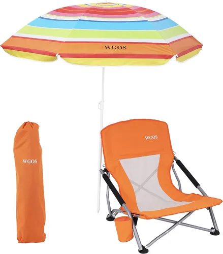 Vista 8 de Silla de playa baja con paraguas, silla de festival portátil Compack con sombra para adultos, sillas de lago River Sand, Sillas de Playa, soporte