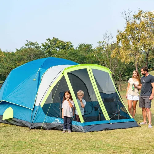 Vista 9 de JELUCAMP Tienda de campaña familiar grande impermeable para 6/8 personas para camping, tienda de campaña con porche con mosquitero, relajación sin