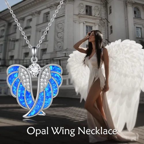 Vista 5 de YFN Collar de alas de ángel de plata de ley 925 con colgante de alas de ángel guardián collar de piedra natal para mujeres y niñas joyería de Navidad