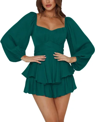 Vista 39 de LYANER Mono de Mujer de Manga Farol Larga con Volantes en Capas y Lazo Mini Corto Romper