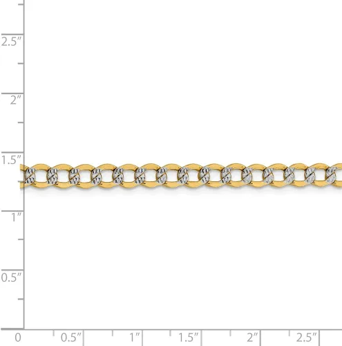 Vista 4 de Collar de cadena cubana de oro blanco y amarillo de 14 quilates dos tonos de 0205in con cierre de mosquetón seguro