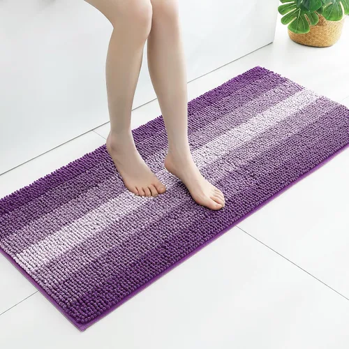 Vista 9 de Gibelle Alfombras de baño negras, alfombra de baño de chenilla de lujo, alfombra pequeña antideslizante para ducha y alfombras de piso para baño