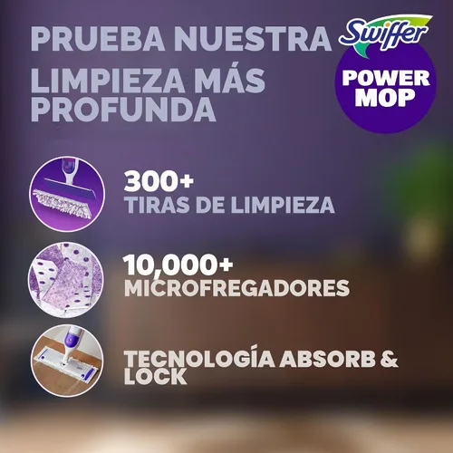 Vista 2 de Swiffer PowerMop - Recambios de almohadilla de trapeador multisuperficie para limpieza de pisos, 11 unidades, color blanco/morado