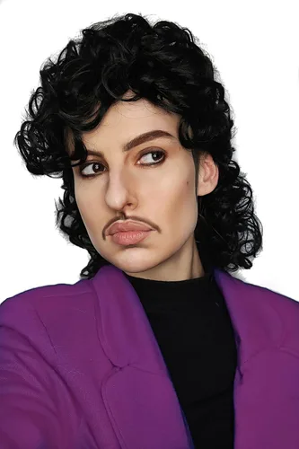 Vista 5 de ALLAURA Pelucas Purple Prince - Peluca para hombre, peluca de disfraz de los años 80 y 90, pelo corto rizado negro de anime para cosplay, peluca