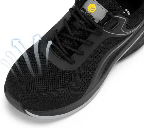 Vista 4 de FitVille Tenis de punta de acero mediana ancha para mujer, zapatos de punta de acero compuestos anchos a prueba de pinchazos, zapatos de trabajo