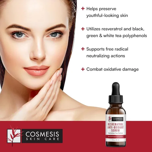 Vista 3 de Suero antioxidante de resveratrol - Combate el envejecimiento con antioxidantes de polifenoles y resveratrol del té - 1 fl oz - Cosmesis