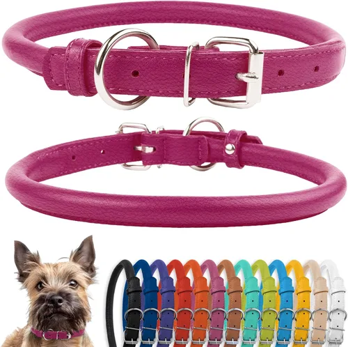 Vista 32 de CollarDirect - Collar de cuero enrollado para perro, collar redondo acolchado suave para cachorro, collar de cuero auténtico hecho a mano