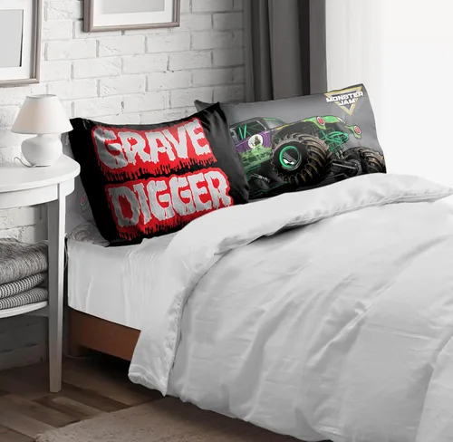 Vista 7 de Sunny Side Up Monster Jam Grave Digger - Juego de 2 fundas de almohada reversibles, fundas de almohada de doble cara, ropa de cama para niños súper