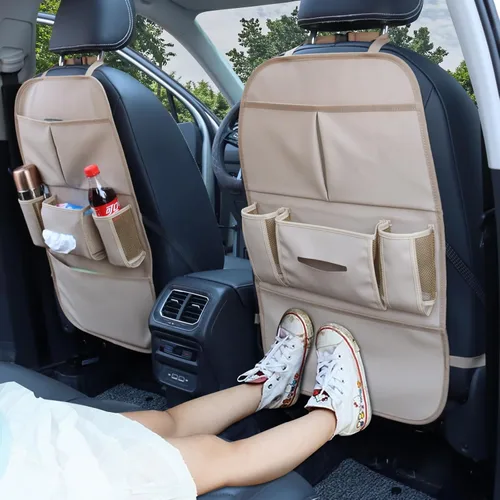 Vista 2 de Organizador de asiento trasero de automóvil para niños, bolsa de almacenamiento para asiento trasero de automóvil con 3 bolsillos, 2 soportes