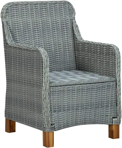 Vista 4 de Sillas de patio con cojines, 2 piezas, ratán de polietileno, gris claro, comedor, sillas de mesa de comedor para playa, patio, picnic, estudio