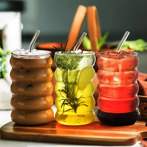Vista 6 de Ework4U Juego de 2 Piezas de Vasos de 20oz con Popotes, Lindas Tazas de Café Helado, Vasos de Café Helado, Jarrones Gruesos para Beber para Batido