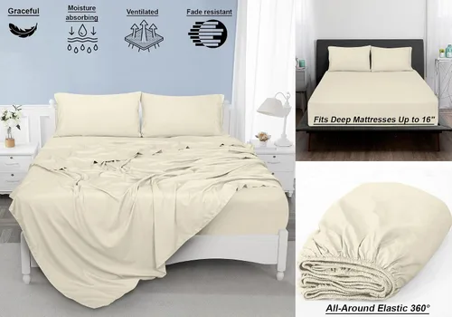 Vista 6 de ROYALE LINENS Juego de sábanas de 300 hilos 100% algodón peinado de fibras largas, 4 piezas, 1 sábana bajera, 1 encimera y 2 fundas de almohada