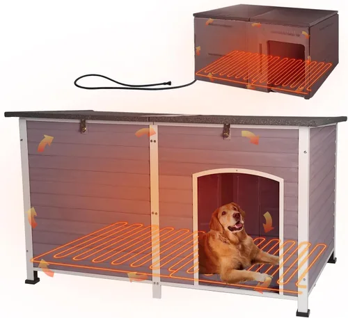 Vista 17 de GUTINNEEN - Casa térmica para perros con aislamiento para exteriores, resistente a la intemperie, con almohadilla térmica controlada por termostato