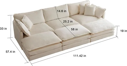 Vista 3 de Sofá modular, sofá seccional: 6 plazas reversible en forma de U con otomanas y almohadas para sala de estar, color beige