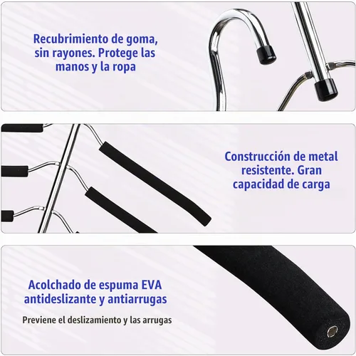 Vista 2 de Perchas de ropa que ahorran espacio, 2 paquetes de brazo oscilante antideslizante acolchado percha de 5 capas de acero inoxidable resistente suéter