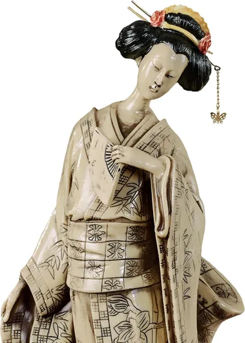 Vista 4 de Touch of Class Miyoko Beauty Geisha - Escultura de mesa – Resina – Beige, negro y rojo – Dama japonesa para dormitorio, sala de estar, comedor