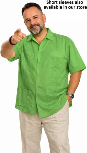 Vista 4 de Guytalk Camisa de boda mexicana de manga larga con botones de guayabera cubana para hombre