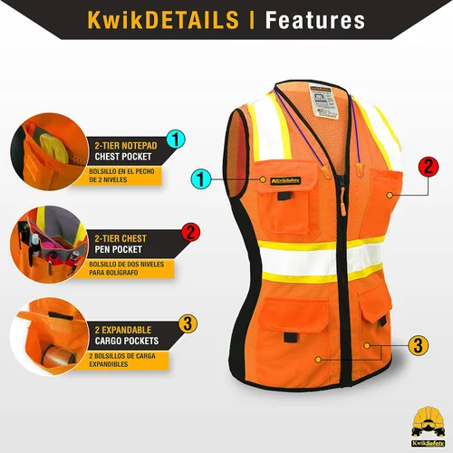 Vista 4 de KwikSafety - Charlotte, NC - FIRST LADY Safety Vest for Women, High Visibility Reflective Strips, Meets ANSI & OSHA