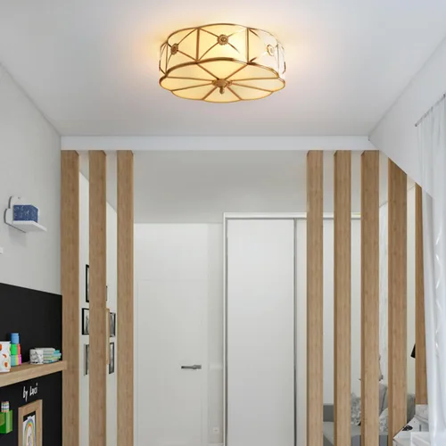 Vista 3 de Lámpara de techo empotrada de latón, lámpara de techo LED con 3 luces en forma de flor, pantalla de vidrio esmerilado, luz moderna cerca de techo